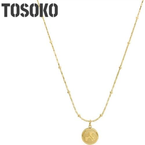 TOSOKO Stainless Steel Jewelry Autumn And Winter Animal Elephant Golden Bean Pendant Necklace Lovely Clavicle Chain BSP787