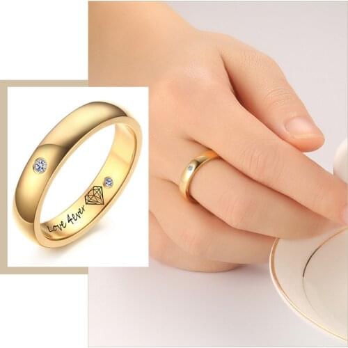 Personalize Custom Engrave Stainless Steel Wedding Rings for Women Bling CZ Stone Anniversary Keepsake Gifts for Her Jewelry