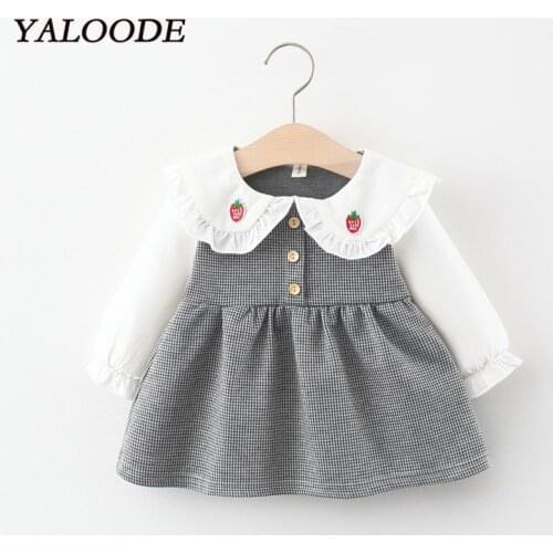 YALOODE Autumn New Newborn Infant Toddler Baby Girls Dress Cotton Long Sleeve Plaid Kids Dress Outfits Baby Girl Clothes