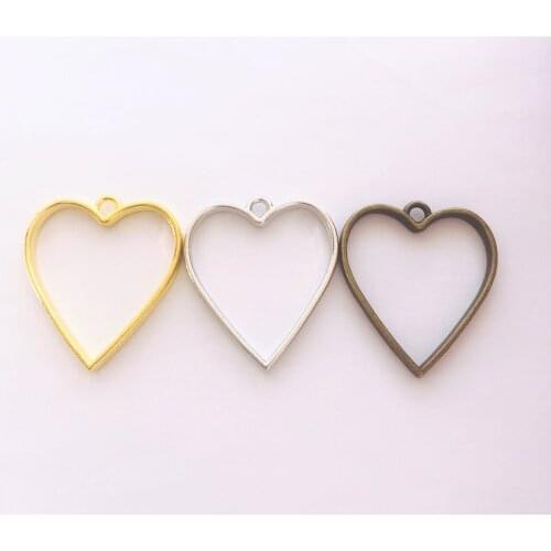10Pcs Metal Heart Geometric Hollow Frame Pendant Charm UV Epoxy Resin Craft Bezel For DIY Jewelry Making Accessories