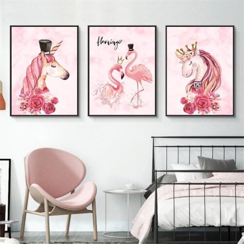 Pink Unicorn Flamingo Queen Canvas Poster and Print Nordic Modern Painting Minimalist Decorative Pictures For Living Room Decor