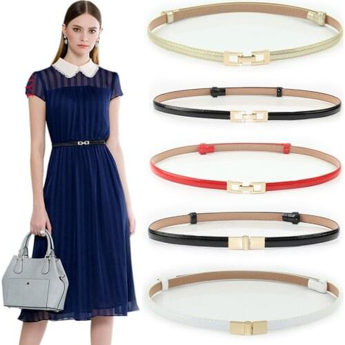 Belle PemeHb Women Belts Bright PU Leather Metal Buckle Adjustable Belt Ladies Thin Black Waist Strap Belt Waistband For Dress
