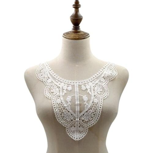 Luxury Flower white Lace Collar 3D beads cotton Fabric Trim ribbon DIY Embroidery dubai Applique Sewing wedding Neckline decor