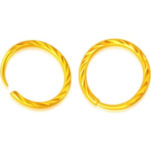 Pure 24K Yellow Gold Earrings Round Dimond Cut Hoop 1.8g