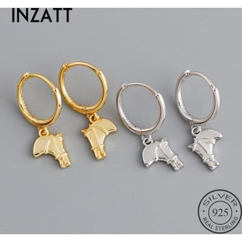 INZATT Real 925 Sterling Silver Horse Hoop Earrings For Fashion Women Hiphop Fine Jewelry 18k Gold Minimalist Animal Accessories