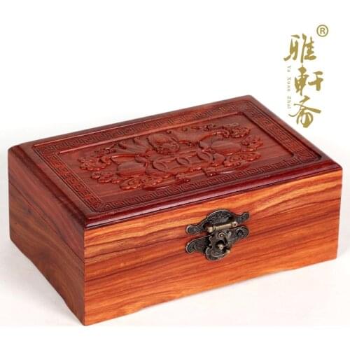 Red sandalwood wood carving crafts mahogany antique ornaments jewelry box shuangqian bat mass storage jewelry box