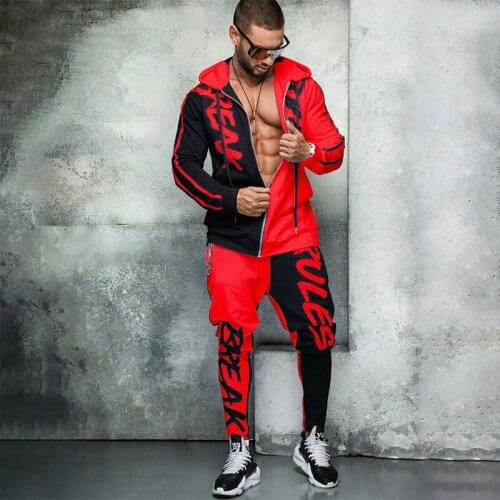 Tracksuit men Hip hop jogging sports suit fashion Streetwear Letter Printed Splicing mens sets 2021 mens sportswear
