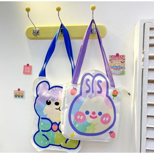 Kawaii Rabbit Shoulder Bag Girls Cute Bear Large Capacity Tote Handbags Female Ins Student Concise Canvas Shopping Bags WY125