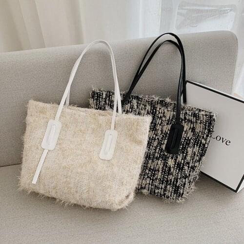 Fashion Woolen Fall Winter Women Tote Bags 2020 New Luxury Designer Ladies Handbag High Capacity Female Shopping Shoulder Bag