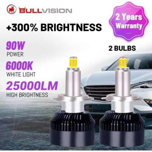 Bullvision LED H1 Headlight Bulbs 25000LM High Bright H7 9012 HIR2 H11 9005 9006 HB3 HB4 H8 H9 360 Degree CSP Chip 6500K 90W 12V