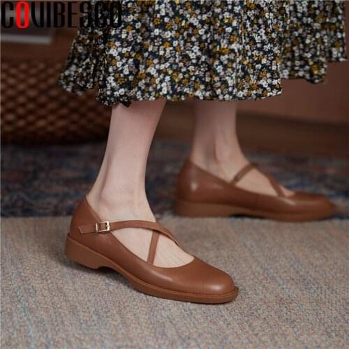 COVIBESCO Cross-Tied Mary Janes Women Pumps Round Toe Low Heels Spring Summer Casual Concise Shoes Woman Genuine Leather Newest