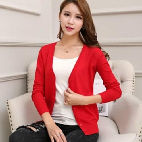 Spring Autumn Thin Womens Knitting Cardigan V Neck Long Sleeve Casual Sweater Coats Solid Color Female Wild Outerwear LP523