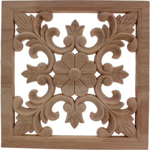 VZLX Carved Flower Carving Natural Wood Appliques for Furniture Cabinet Unpainted Wooden Mouldings Decal Decorative Figurine