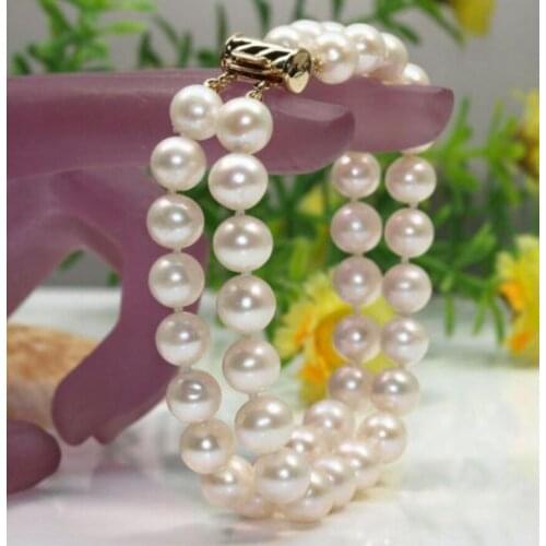 Jewelry Free Shipping NEW 2 ROW NATURAL WHITE SOUTH SEA PEARL BRACELET 7.5-8 INCH