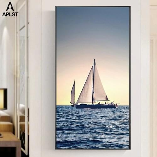 Sunset Sea Ocean Prints And Posters Sailboat Yacht Canvas Modern Large Pictures Landscape Painting for Living Room Lobby Decor