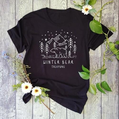 Winter Bear 100% Cotton T-shirt Fashion Women Short Sleeve Graphic Tshirt Aesthetic Tumblr Hipster Grunge Tees Tops Drop Ship