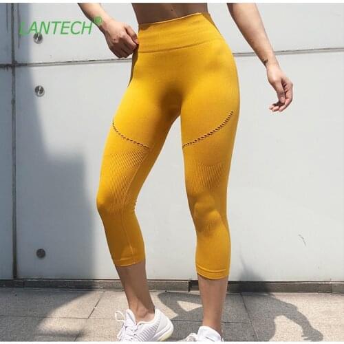 LANTECH Women Yoga Leggings Sports Capri Pants Running Sportswear Stretchy Fitness Hips Push Up Seamless Gym Compression Tights