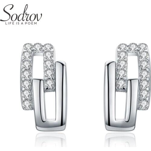 SODROV Silver 925 Jewelry Classic Style Cute 925 Sterling Silver Stud Earrings for Women Female silver Earrings