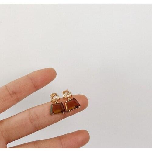 TIMEONLY Vintage Brown Color CZ Zirconia Stud Earring for Women Female Korean Fashion Contrasted Wedding Gifts Jewellery Small