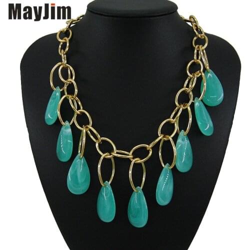 New 2020 Big Aluminum chain Natural pattern Water Drop Necklace Women bohemian Choker Necklaces & Pendants Fashion