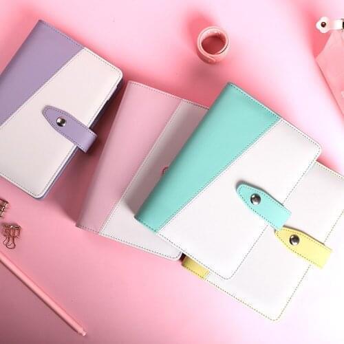 1pc Macaron Color Stitching Loose-leaf Notebook Binder Cover A6 Portable Notepad Hand Ledger Notebook Shell Notebooks Cover