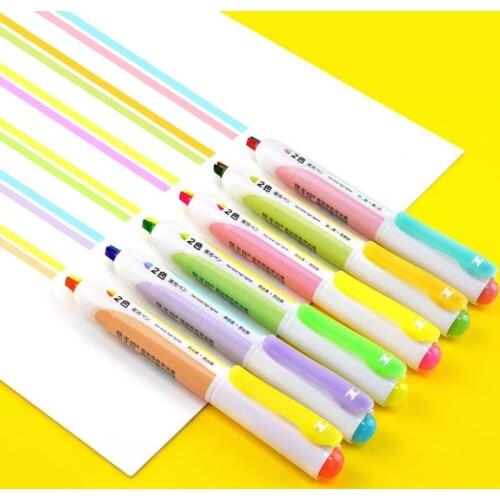 1PC Highlighter Pen 2 Color In 1 Fluorescent Markers Refillable Retractable Highlighters for Marking Highliting Drawing Doodling