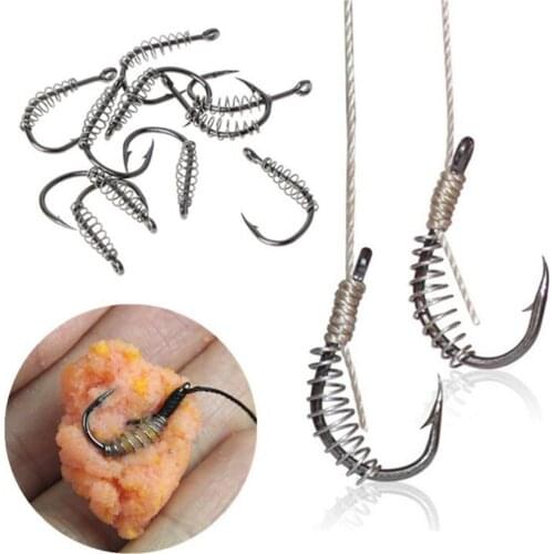 10Pcs/Set Stainless Steel Fishing Spring Hooks Outdoor Spring Barbed Swivel Fly Fishing Hooks Tackle Accessories