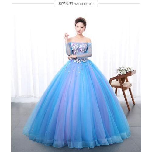 100%real luxury light grey/blue long sleeve flower vintage ball gown royal Medieval Renaissance Victorian dress Belle ball