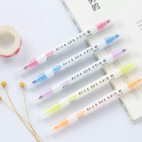 12pcs Colorful Double Nib Highlighter Water-color Pens Children Painting School Stationery Supplies Office Marker