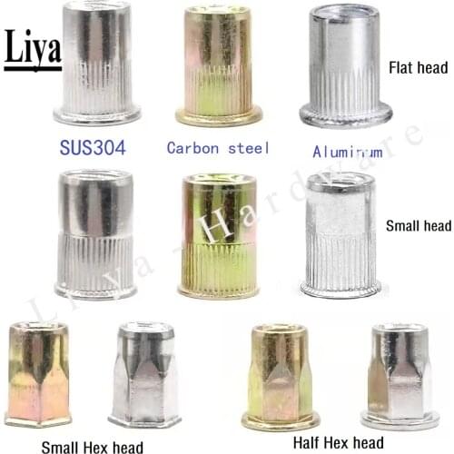 20pcs 10pcs 304 Stainless Steel Carbon Steel Aluminum Flat Head Blind Rivet Nut Insert or Half Hex Rivnut Nutsert for Screw Bolt