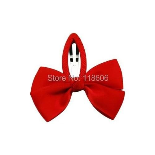 200pcs Little Girls Ribbon Bow Snap Clips Barrettes Red Solid Color Kids' Hair Pin Free Shipping