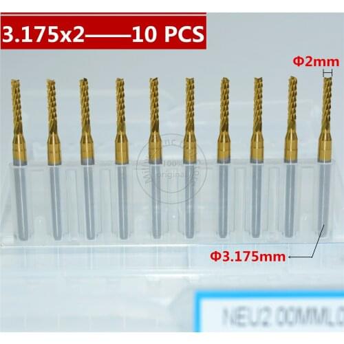 3.175mm*2.0mm,Freeshipping-10pcs,CNC Solid carbide TiALN Coated PCB end mill,Micro PCB Board End mill,corn milling cutter