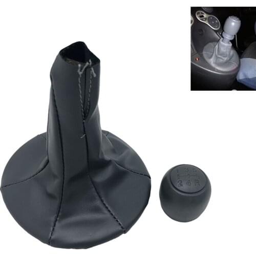 5 Speed Black Gray Leather Gear Shift Knob Lever Gaiter Boot Cover Collar Case For FIAT PANDA 2003-2012 / 500 500C 2007-2013