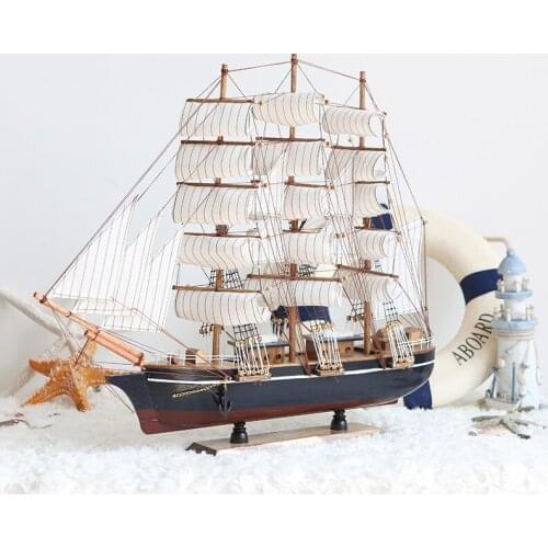 60cm Mediterranean Sailing Models Gifts Smoothly Wood Crafts Decoration Sailboat Sailing Wooden Boat Craft Manual Accessories