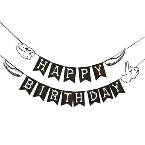 Black and White Dinosaur Happy Birthday Banner Jurassic T-REX Rapto Garland for Jurassic Dinosaur Party Decoration Supplies