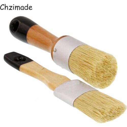 Chzimade 2Pcs/lot Chalk Wax Paint Brushes Bristle Stencil Brushes For Wood Furniture Home Wall Leather Crafts Decoration