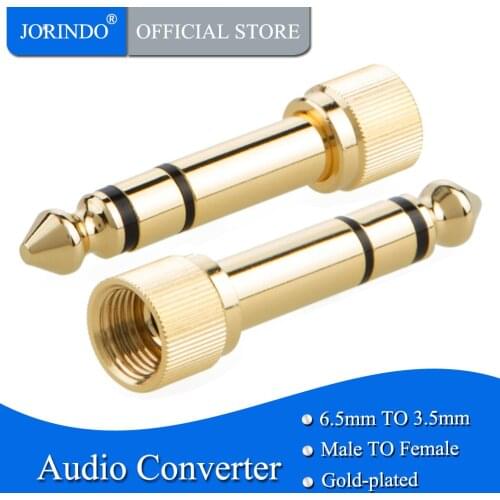 JORINDO 6.35mm Stereo Plug to 3.5mm Stereo Jack Adaptor, 6.35mm Male to 3.5mm Female with Screw, Gold Plated