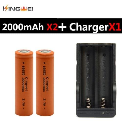 KingWei 2 Pcs Flashlight 2000mAh Rechargeable Batteries 3.7v Li-ion Battery With 18650 Double EU US Plug Charger for Flashlight