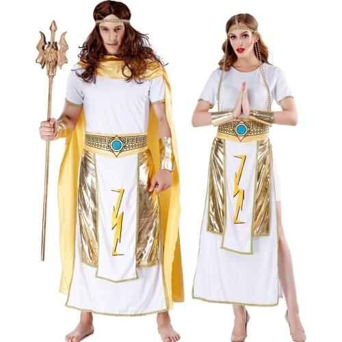 Adult Women Sexy Egyptian Queen Cosplay Costume and Adult Men Pharaoh Costumes Halloween Outfit Fancy Masquerade Party Clothing