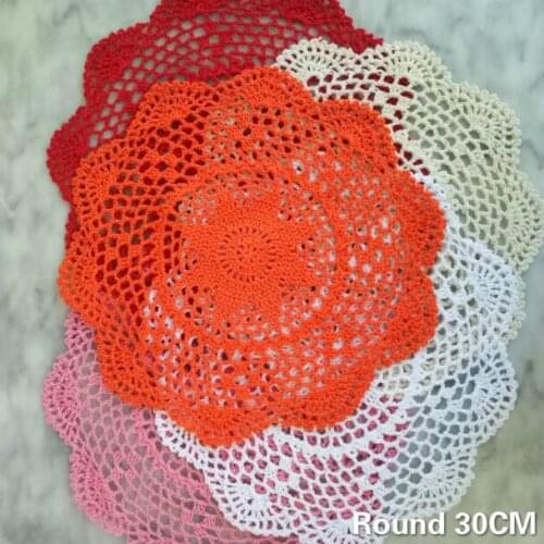 30CM Round Pastoral Cotton Lace Crochet Flowers Table Cloth Coaster Kitchen Mantel Christmas Placemats Wedding Banquet Decor Pad
