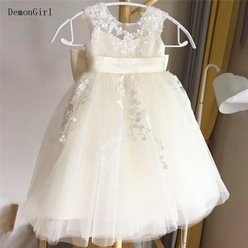 Ivory Lace Tulle Puffy Little Princess Dress Satin Bow First Communion Dresses Kids Birthday Party Gown