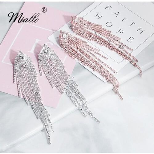 Miallo Fashion Austrian Crystal Thin Chain Earring Rhinestone Granule Wedding Earring Women Bridal Drop Earrings