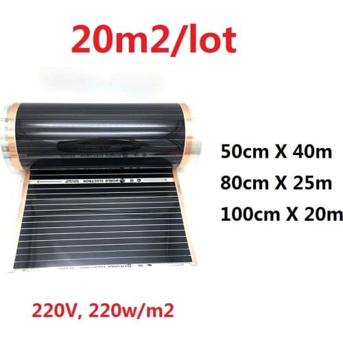 MINCO HEAT 20m2/lot Room Heater AC220V 220w/m2 Underfloor Infrared Carbon Heating Film