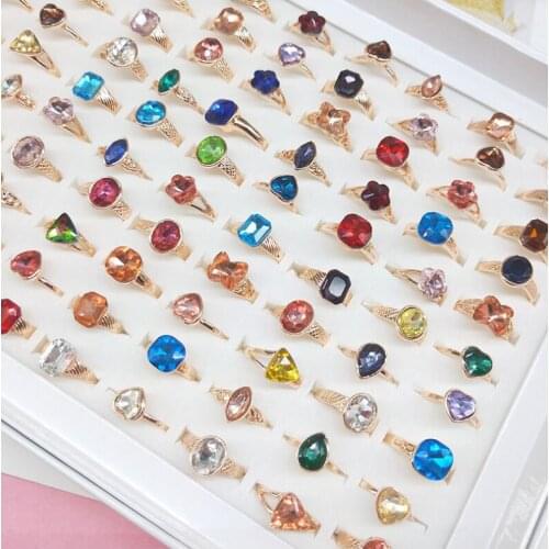 Fashion ring Korean drop crystal geometric modeling multi-color girls jewelry wholesale