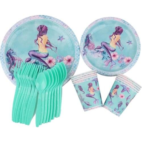Mermaid Party set Birthday Party Tableware Paper Cup Plate Napkin Napkin Balloon Tablecloth Disposable Tableware Party Decoratio