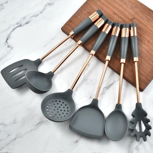 Kitchen Accessories Silicone Cooking Utensils Set Heat Resistant Kitchen Non-Stick Cooking Tools With copper Plating Handle