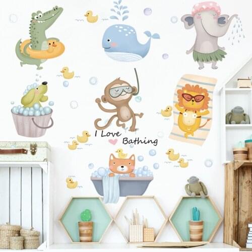 Cartoon Animal Wall Stickers Childrens Room Bathroom Home Decoration Aesthetic Waterproof Mural