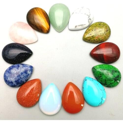 Natural Water Drop Cabochons Semi-precious Rose Quartz Lapis lazuli Tigereye Aventurine 17Colors For Your Choice Size 25*18mm