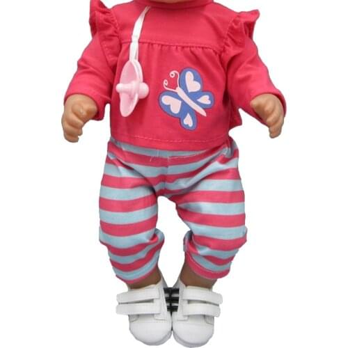 Clothes for doll for 43 cm new born doll accessories rose red T-shirt shorts with baby pacifier