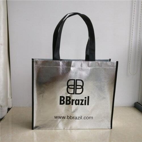 Wholesale 1000pcs/lot 30x35x8cm promotional Luxury silver laser non woven shopping bags custom printed logo Reusable tote bags